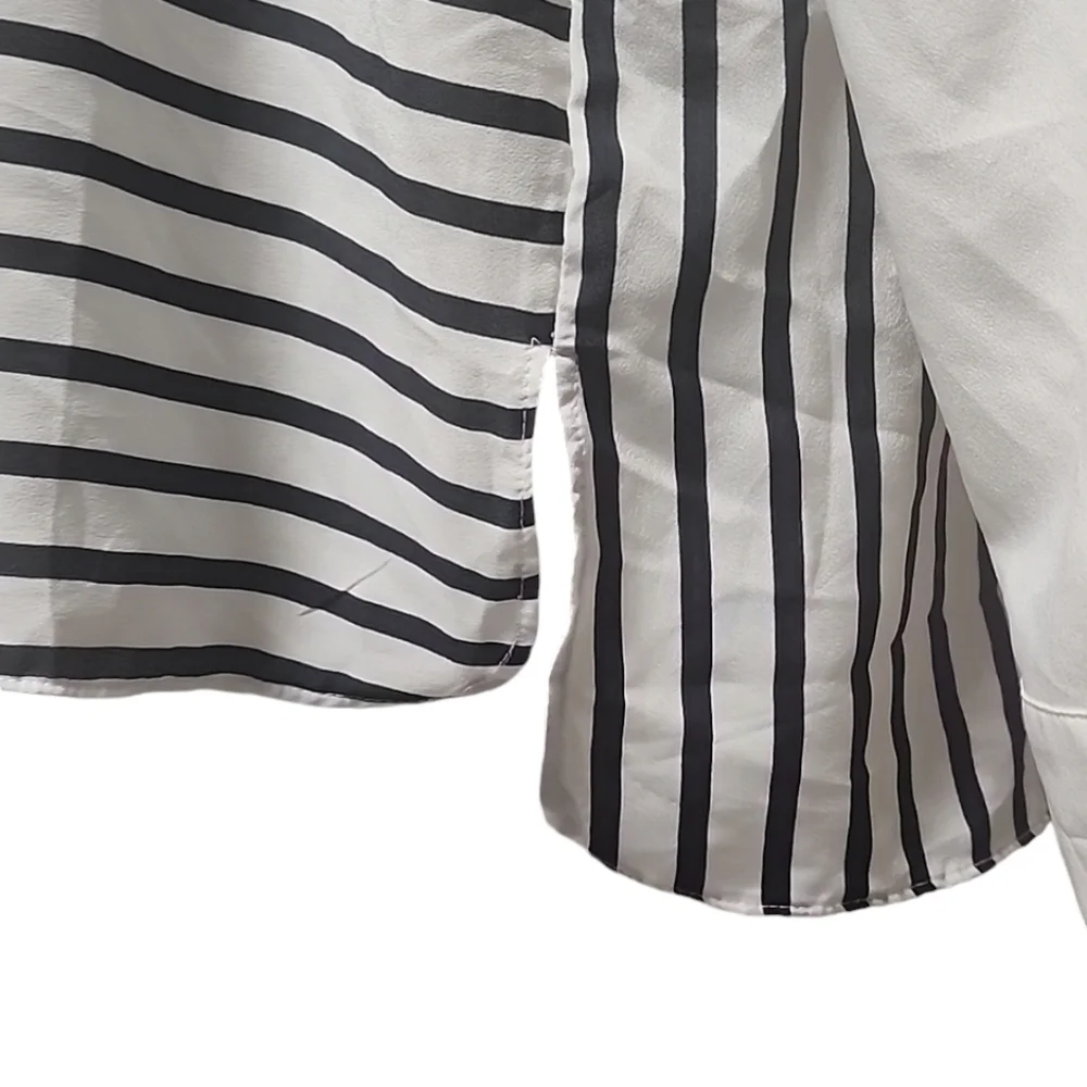 OLD NAVY Color Block Striped Tunic Top L Zipper Back Long Sleeve Blouse Shirt - Picture 10 of 14